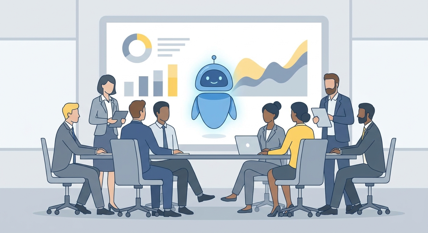 Illustration of people easily improving business tasks with Claude AI.